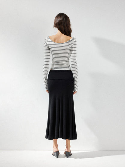 kvkv Striped U Neck Beaded Tie Front Blouse