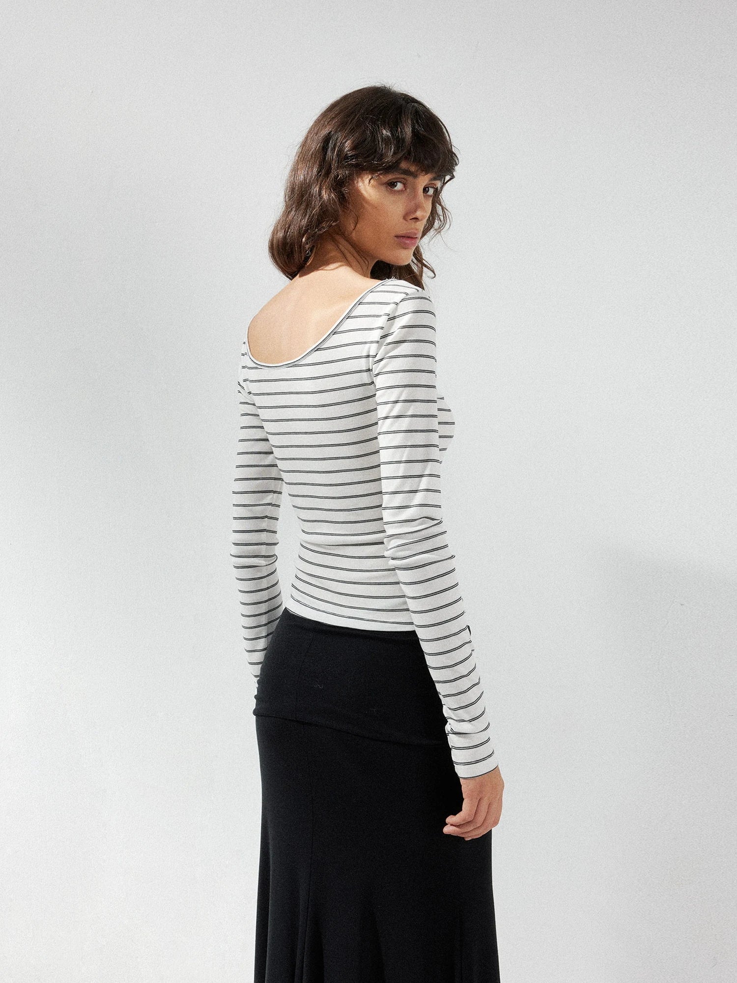 kvkv Striped U Neck Beaded Tie Front Blouse