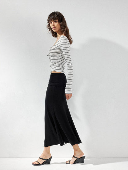 kvkv Striped U Neck Beaded Tie Front Blouse