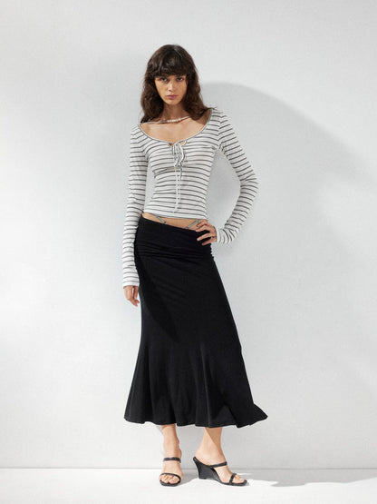 kvkv Striped U Neck Beaded Tie Front Blouse