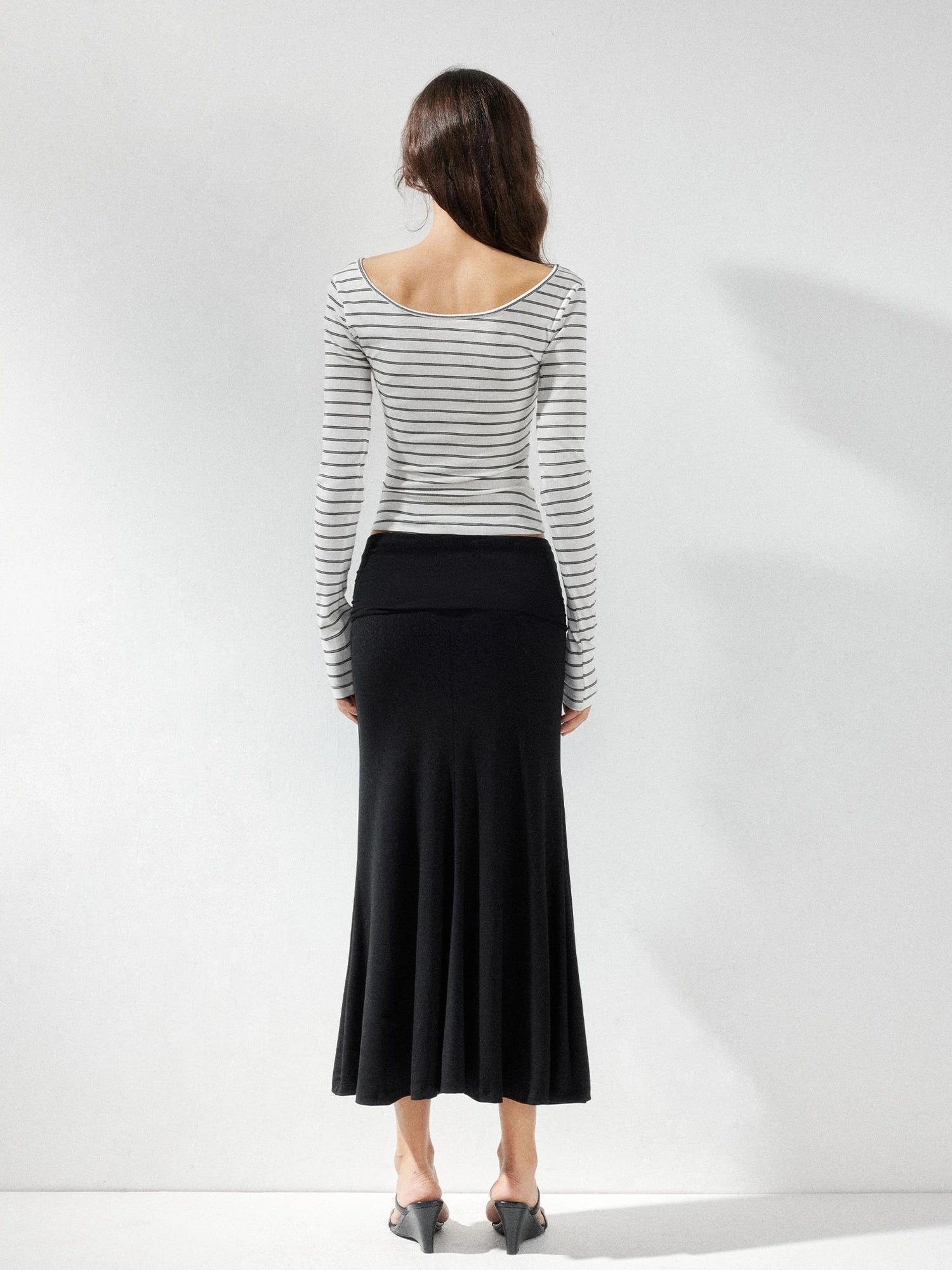 kvkv Striped U Neck Beaded Tie Front Blouse