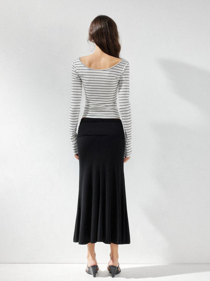 kvkv Striped U Neck Beaded Tie Front Blouse