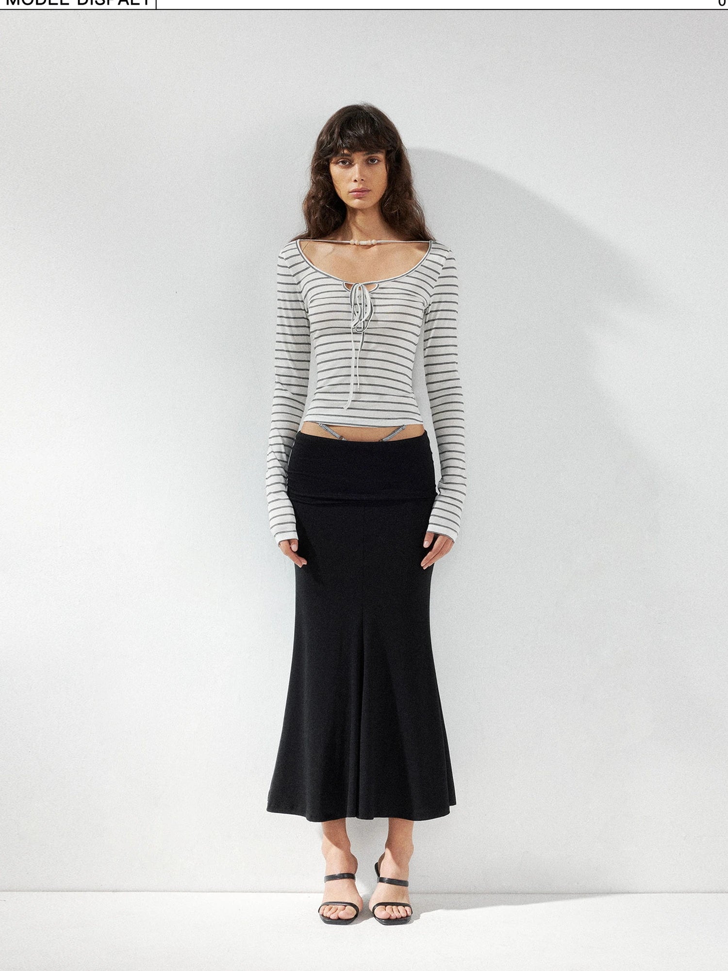 kvkv Striped U Neck Beaded Tie Front Blouse