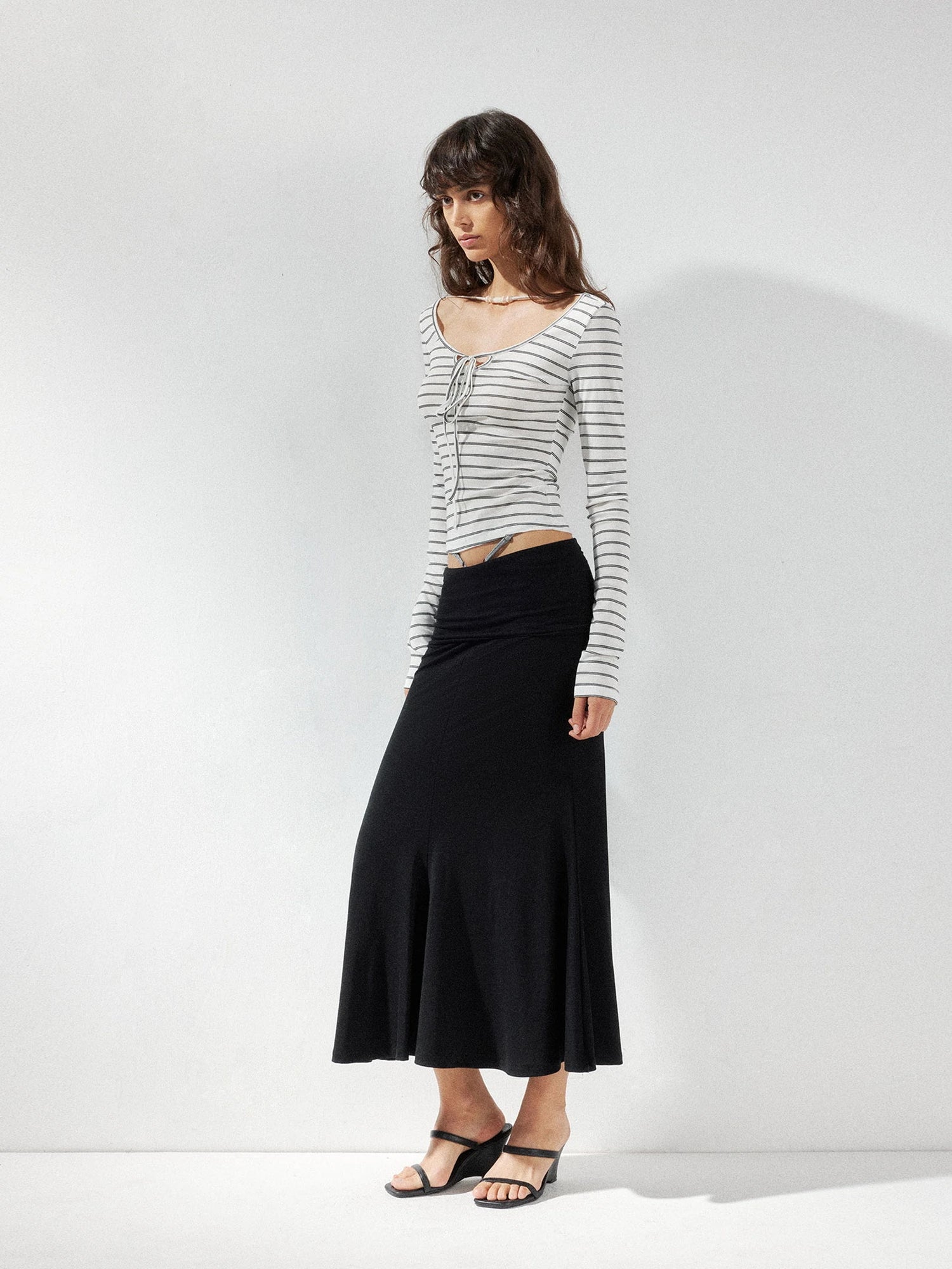kvkv Striped U Neck Beaded Tie Front Blouse