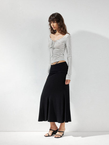 kvkv Striped U Neck Beaded Tie Front Blouse