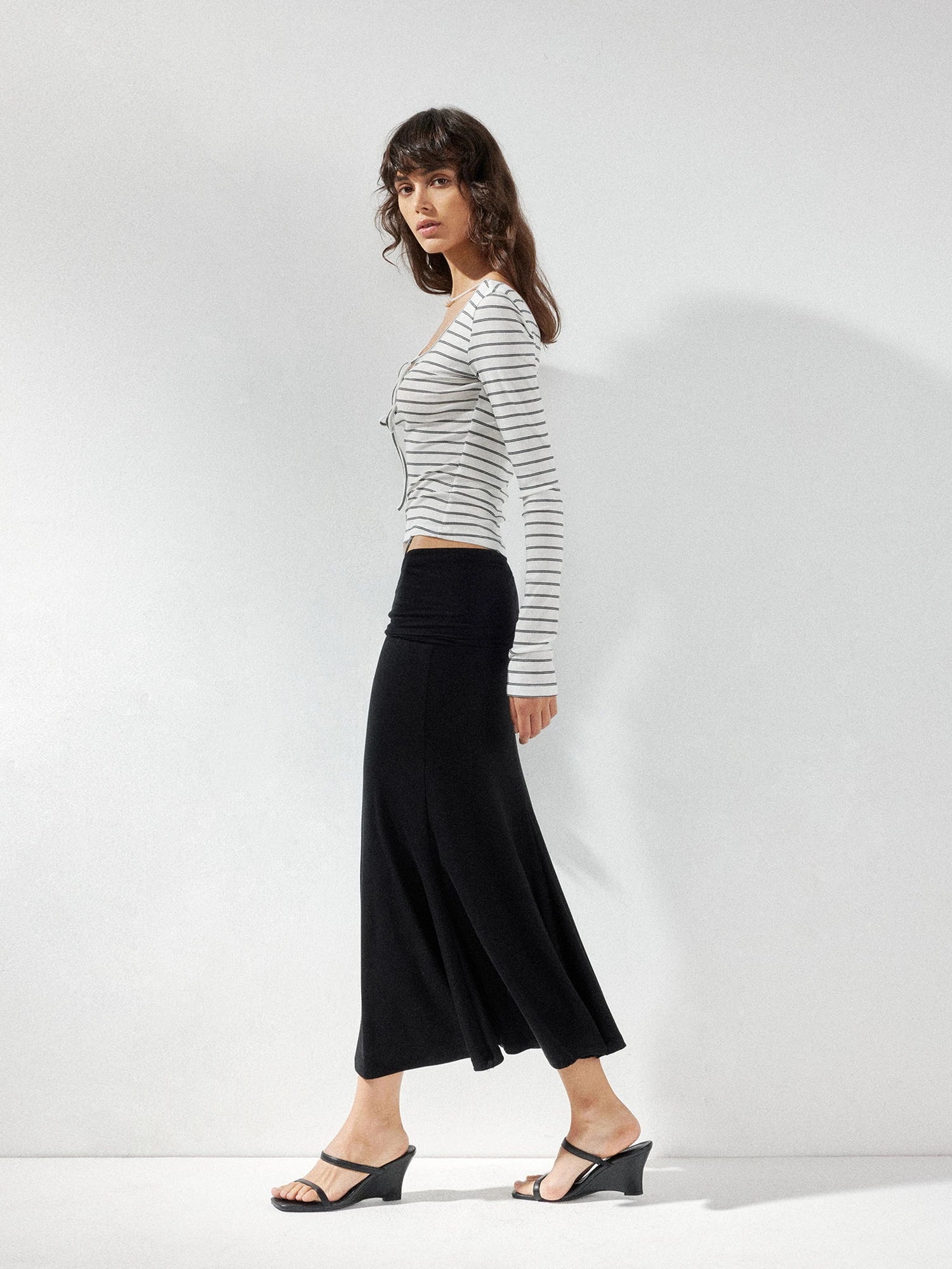 kvkv Striped U Neck Beaded Tie Front Blouse