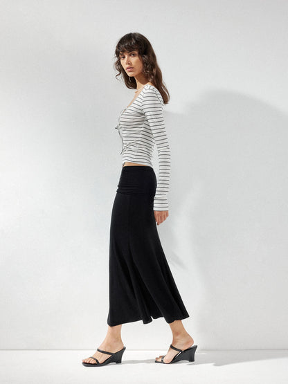 kvkv Striped U Neck Beaded Tie Front Blouse
