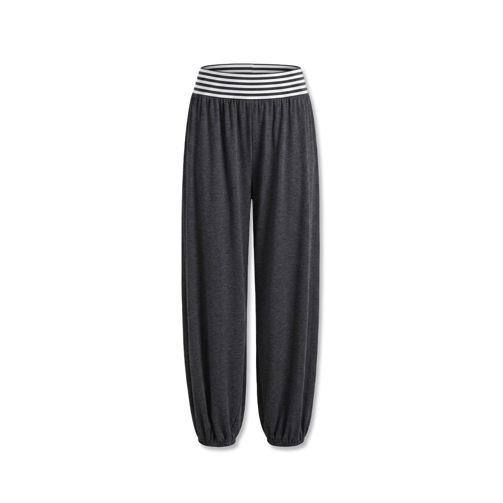 kvkv_Striped_Waistband_Dark_Grey_Loose_Tapered_Skin_Feel_Women&