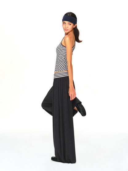 kvkv Striped Waistband Dark Grey Loose Tapered Skin Feel Women&