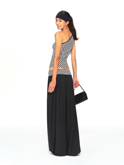kvkv Striped Waistband Dark Grey Loose Tapered Skin Feel Women&