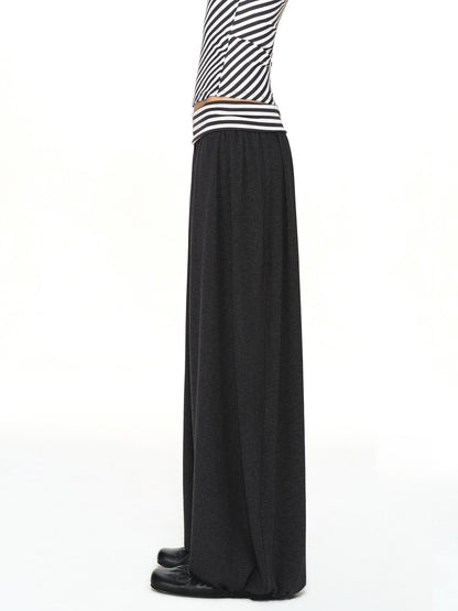 kvkv Striped Waistband Dark Grey Loose Tapered Skin Feel Women&