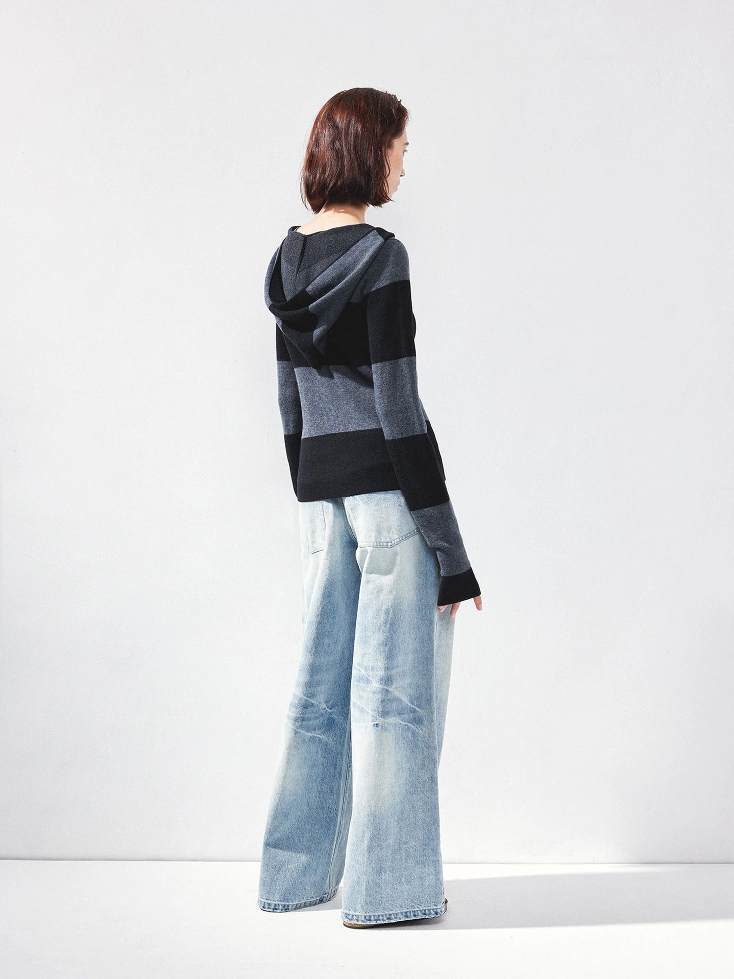 kvkv Striped Zip Up Hooded Knit Sweater