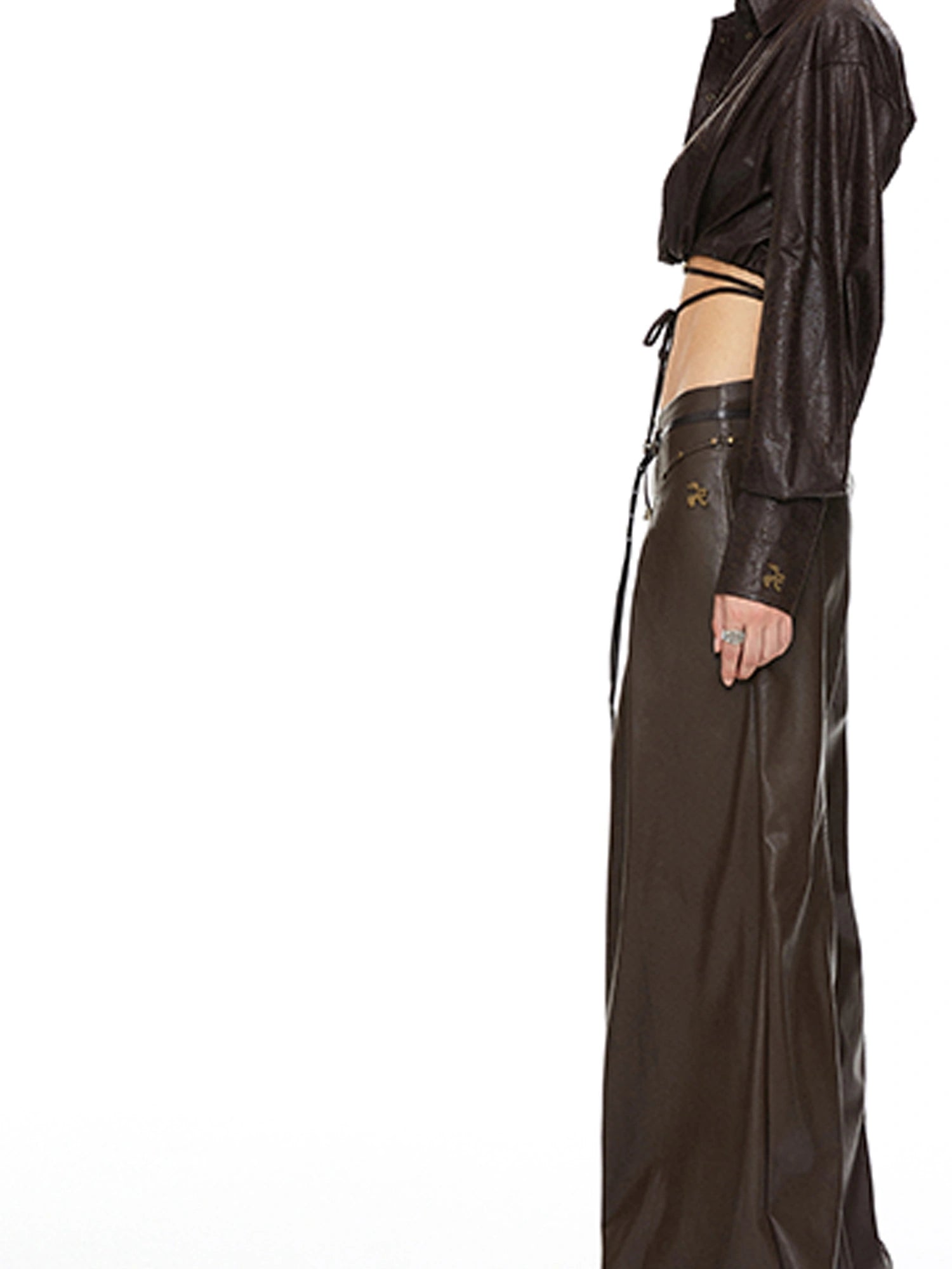 kvkv Torn Bark Texture Drawstring Crop Shirt