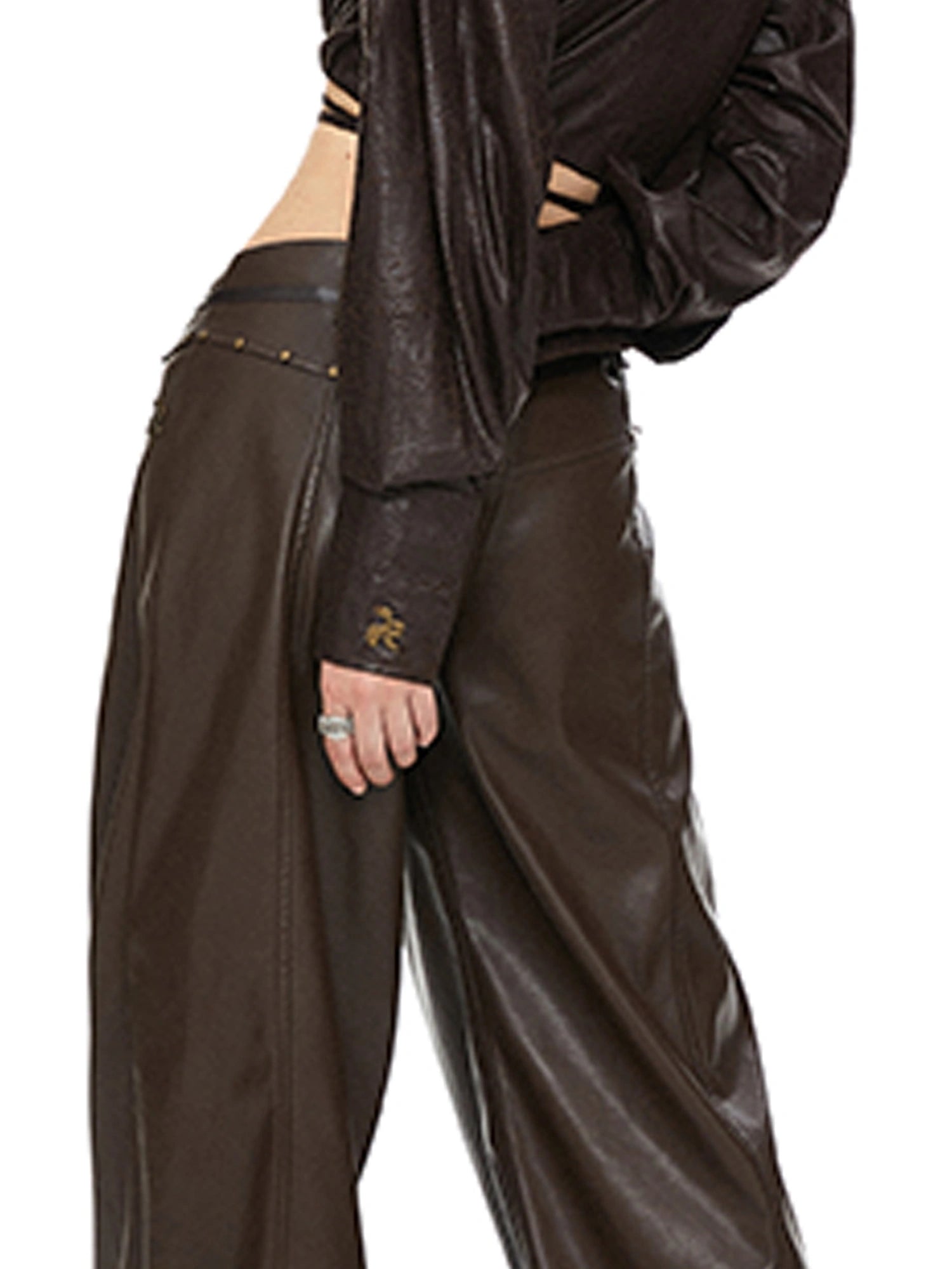 kvkv Torn Bark Texture Drawstring Crop Shirt