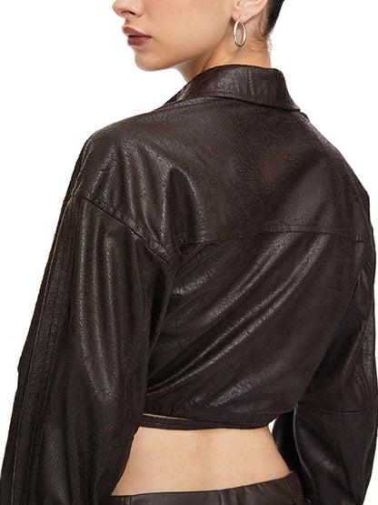 kvkv Torn Bark Texture Drawstring Crop Shirt
