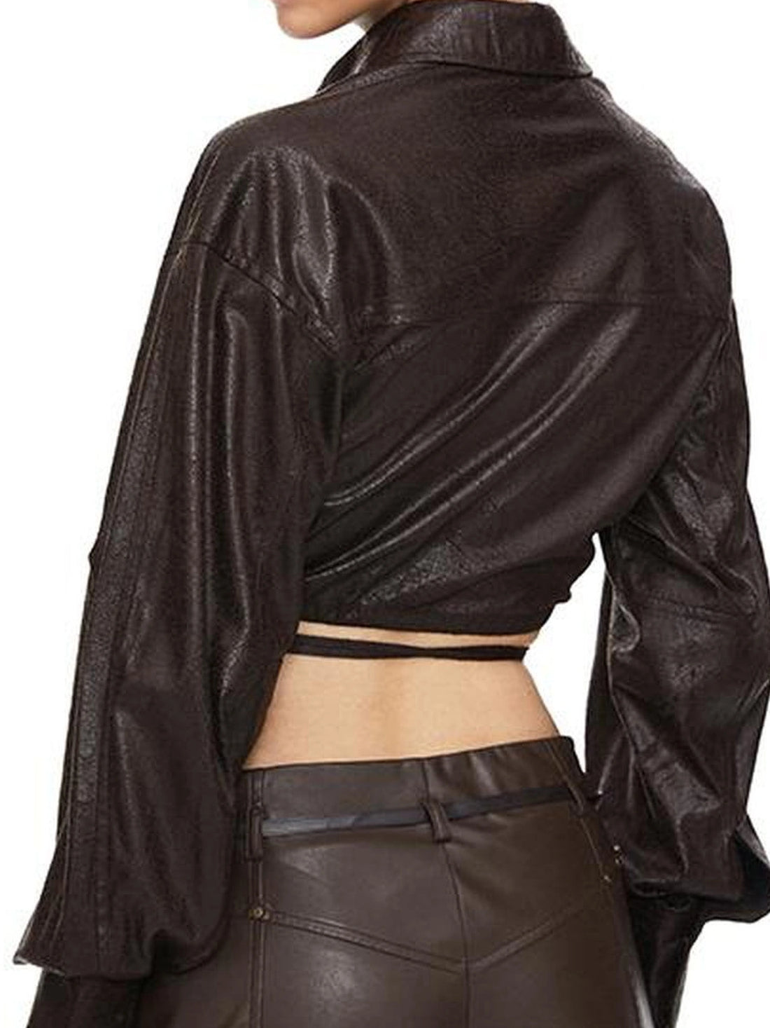 kvkv Torn Bark Texture Drawstring Crop Shirt