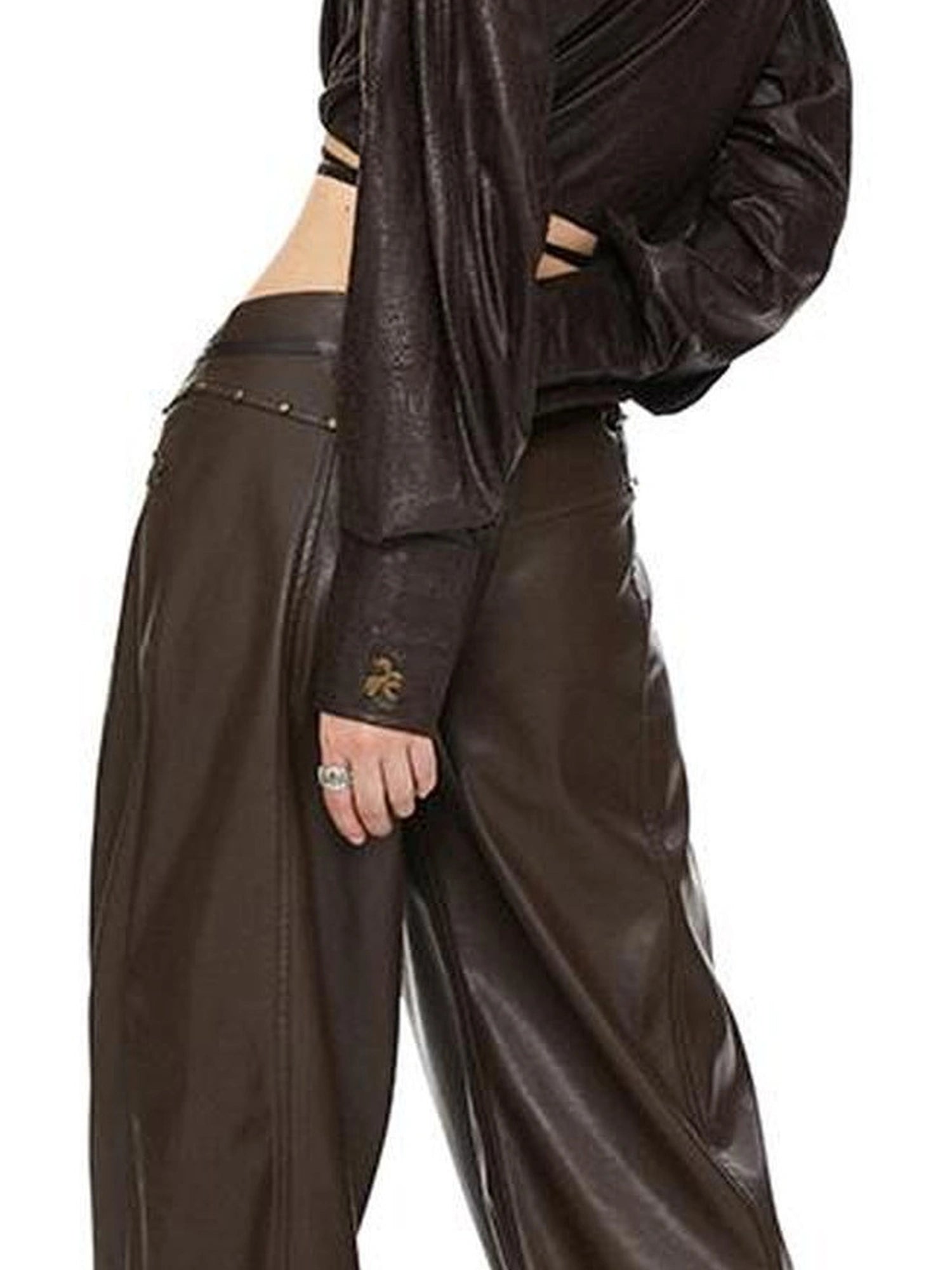kvkv Torn Bark Texture Drawstring Crop Shirt