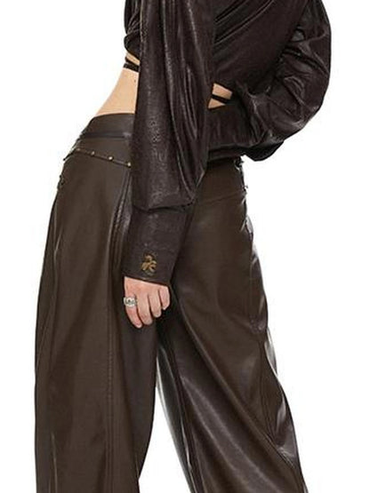 kvkv Torn Bark Texture Drawstring Crop Shirt