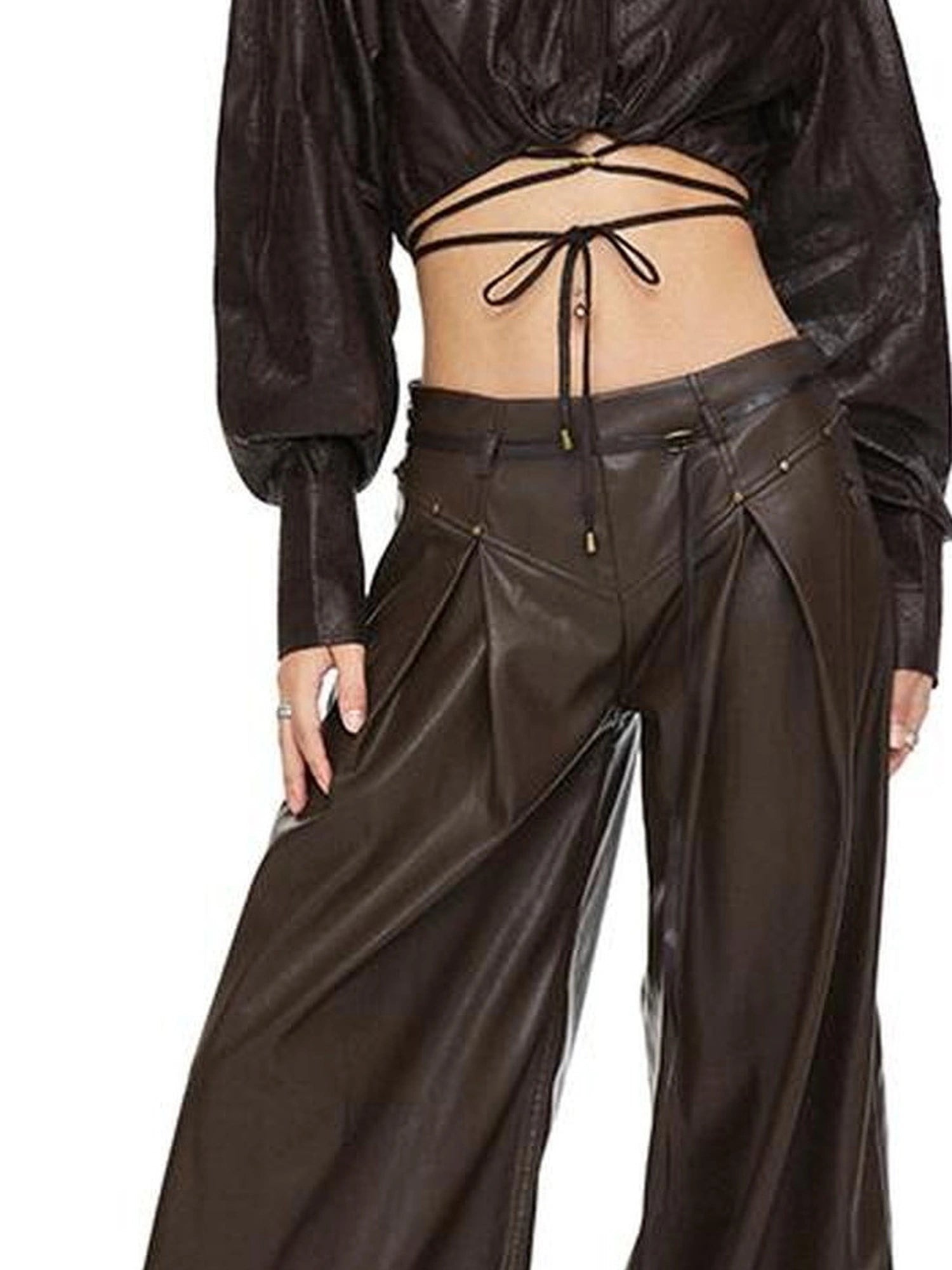 kvkv Torn Bark Texture Drawstring Crop Shirt