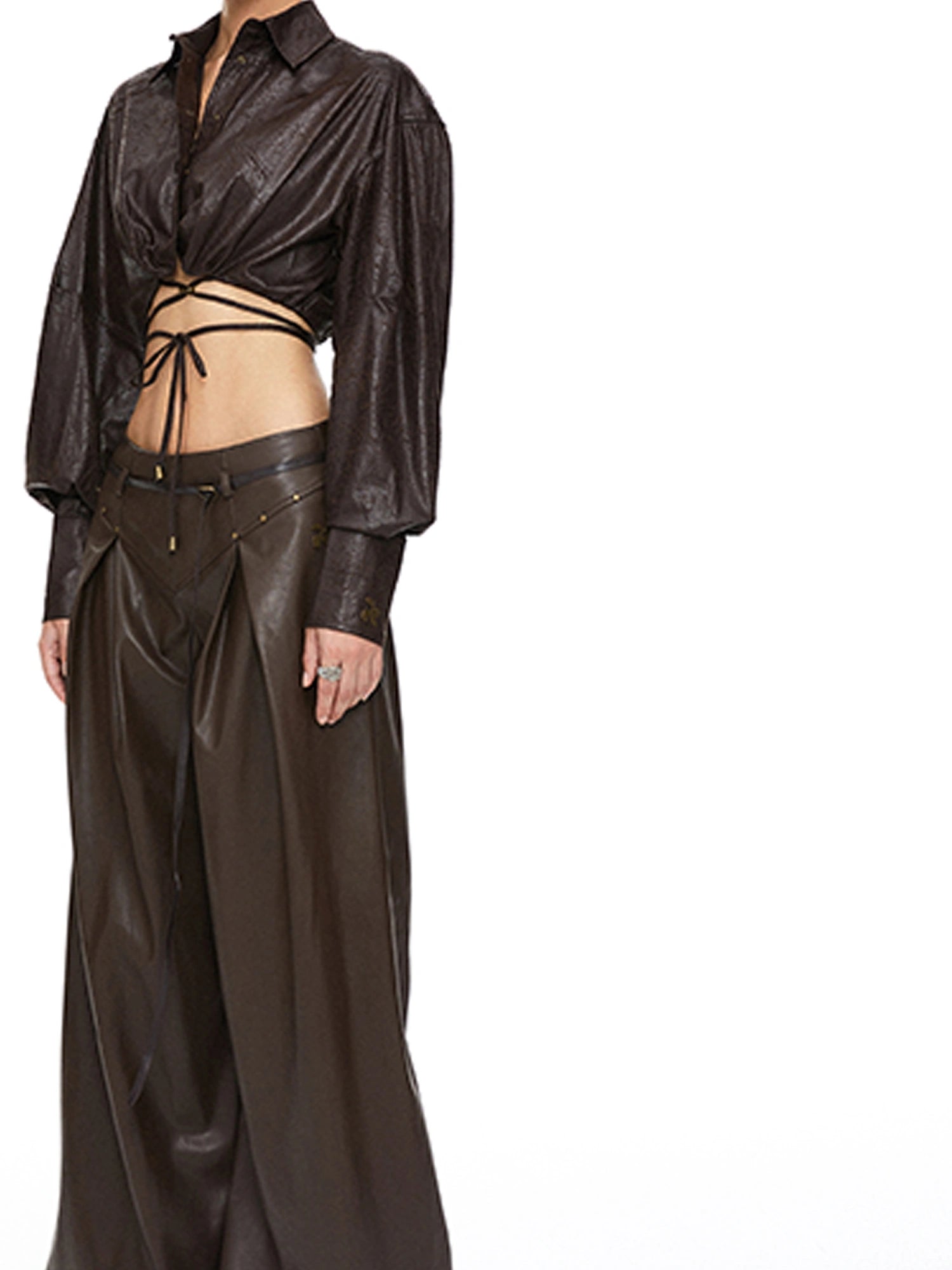 kvkv Torn Bark Texture Drawstring Crop Shirt