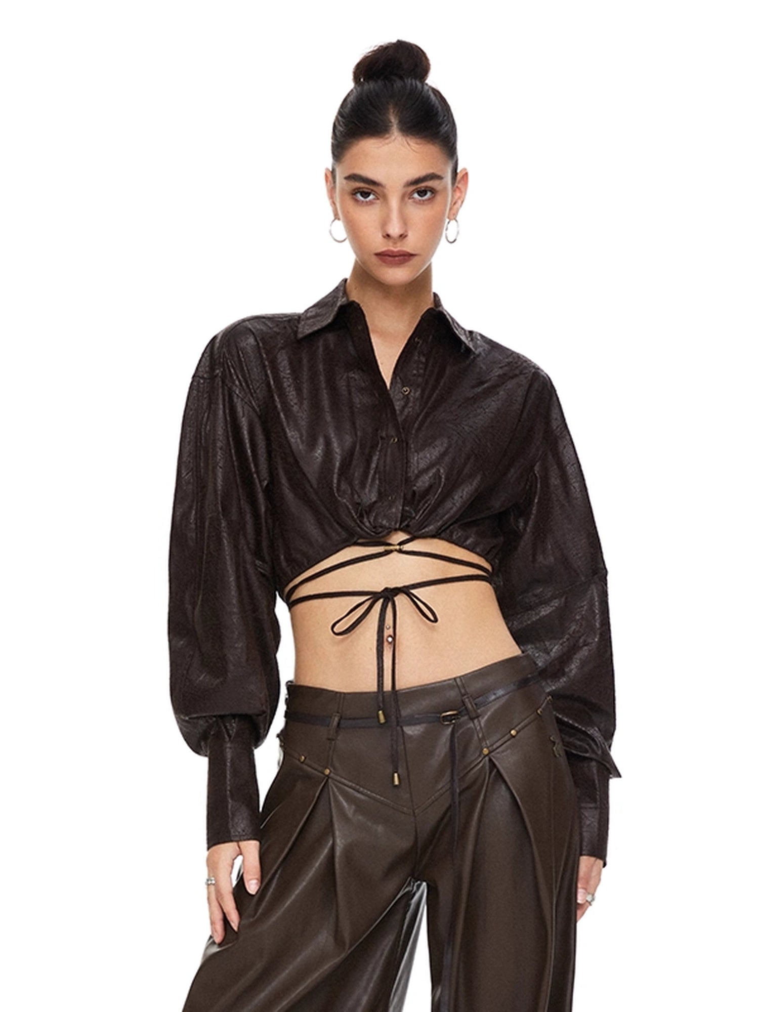 kvkv_Torn_Bark_Texture_Drawstring_Crop_Shirt_MISSTT