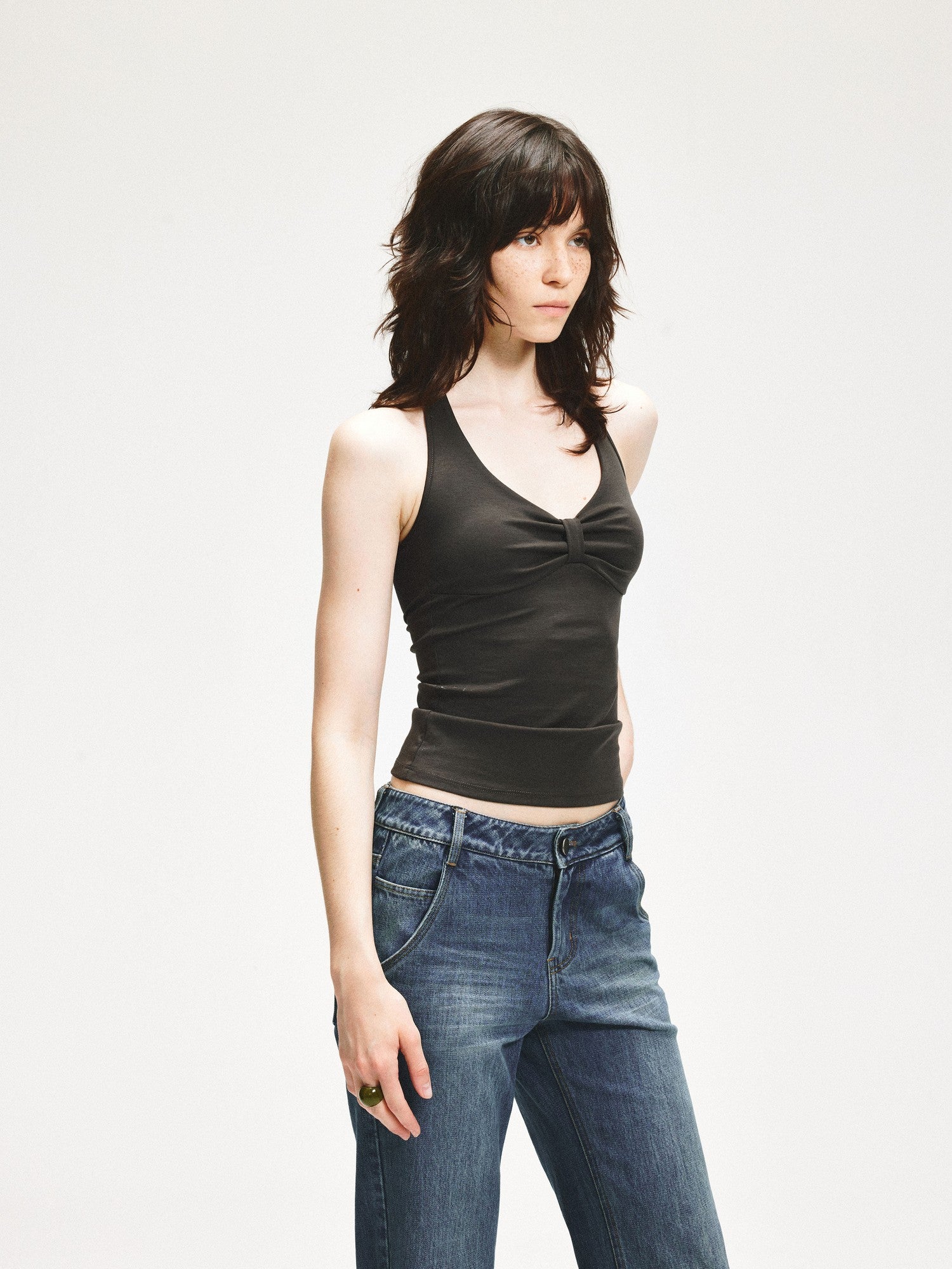 kvkv Twist Knot Asymmetrical V-neck Open Back Women&