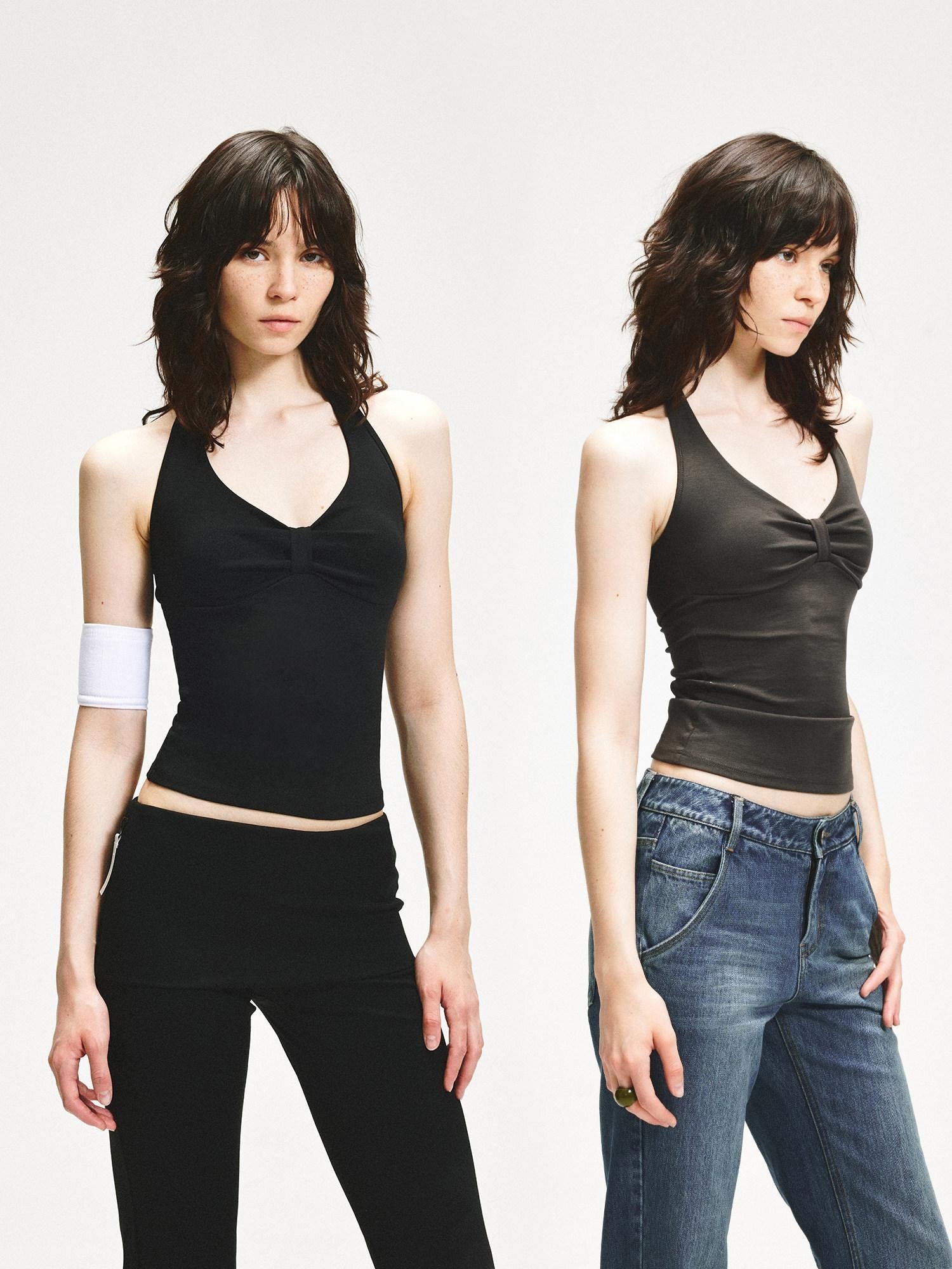 kvkv Twist Knot Asymmetrical V-neck Open Back Women&