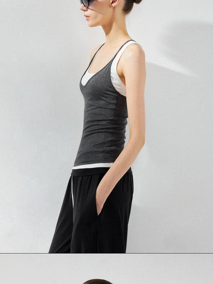 kvkv Two Piece Layered Vest In Grey And White