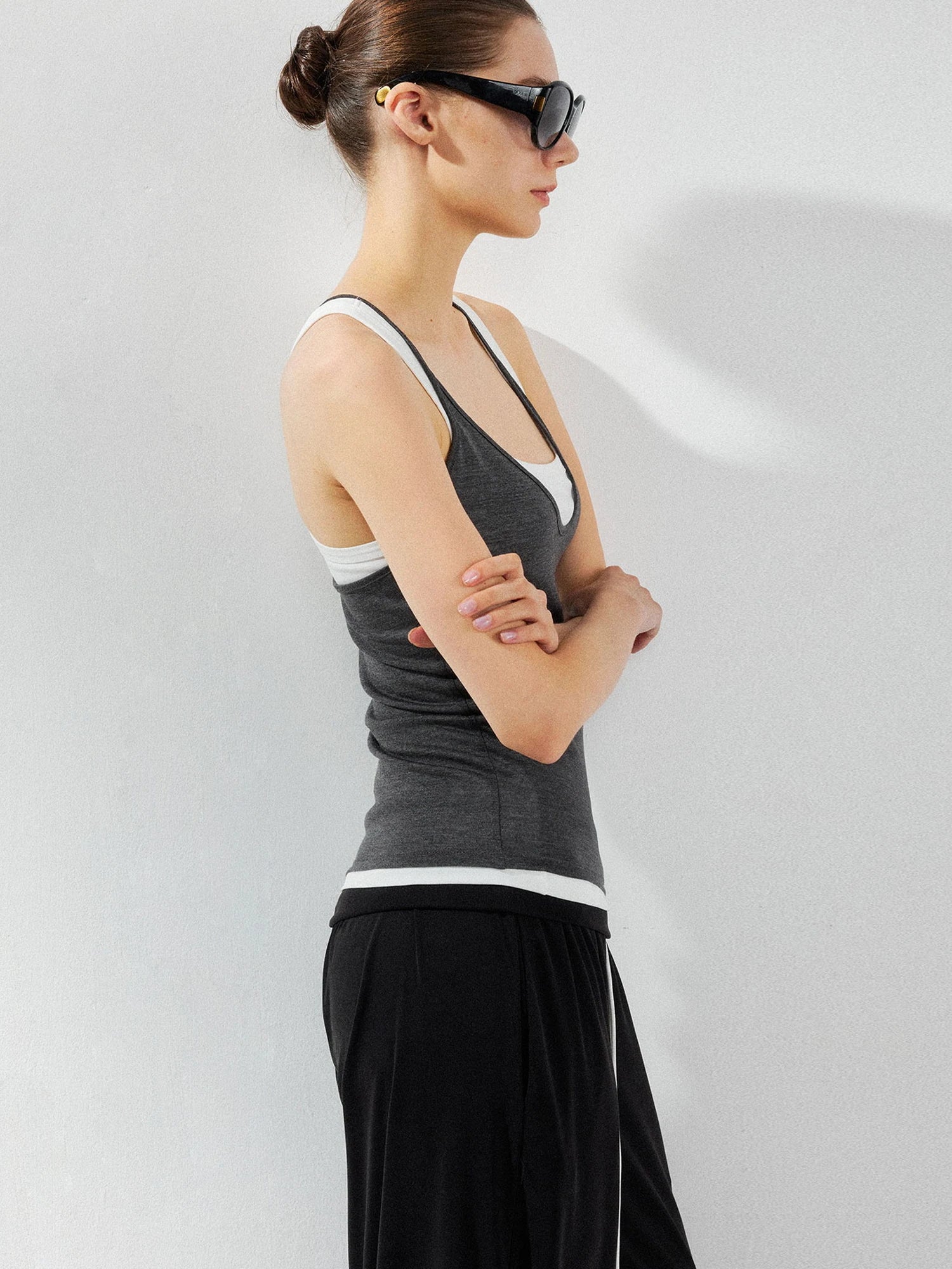 kvkv Two Piece Layered Vest In Grey And White