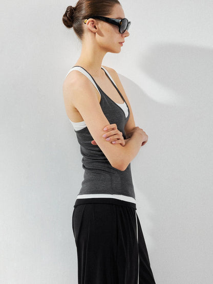 kvkv Two Piece Layered Vest In Grey And White