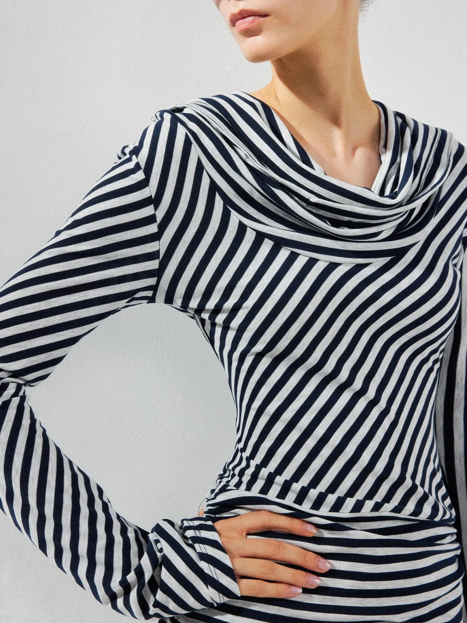 kvkv Two Strap Striped Hooded Off Shoulder Tie Waist Dress