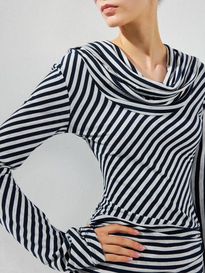 kvkv Two Strap Striped Hooded Off Shoulder Tie Waist Dress