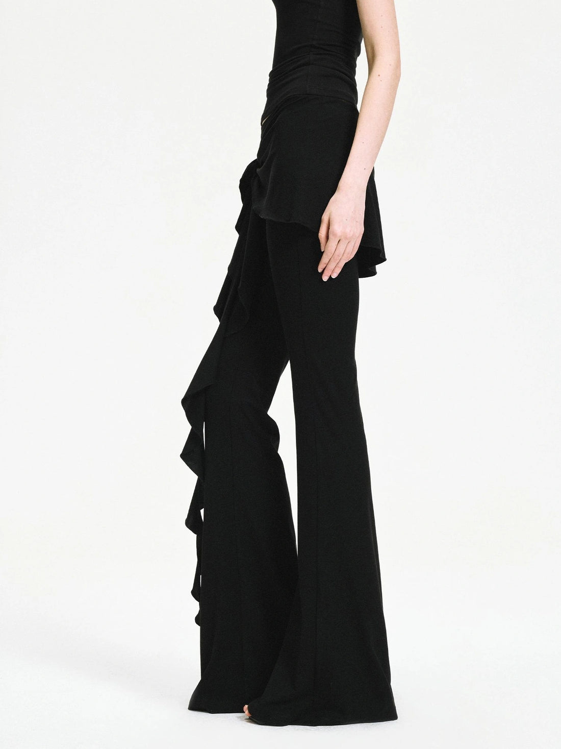 kvkv Two Tiered Flounce Tie Waist Flared Yoga Pants