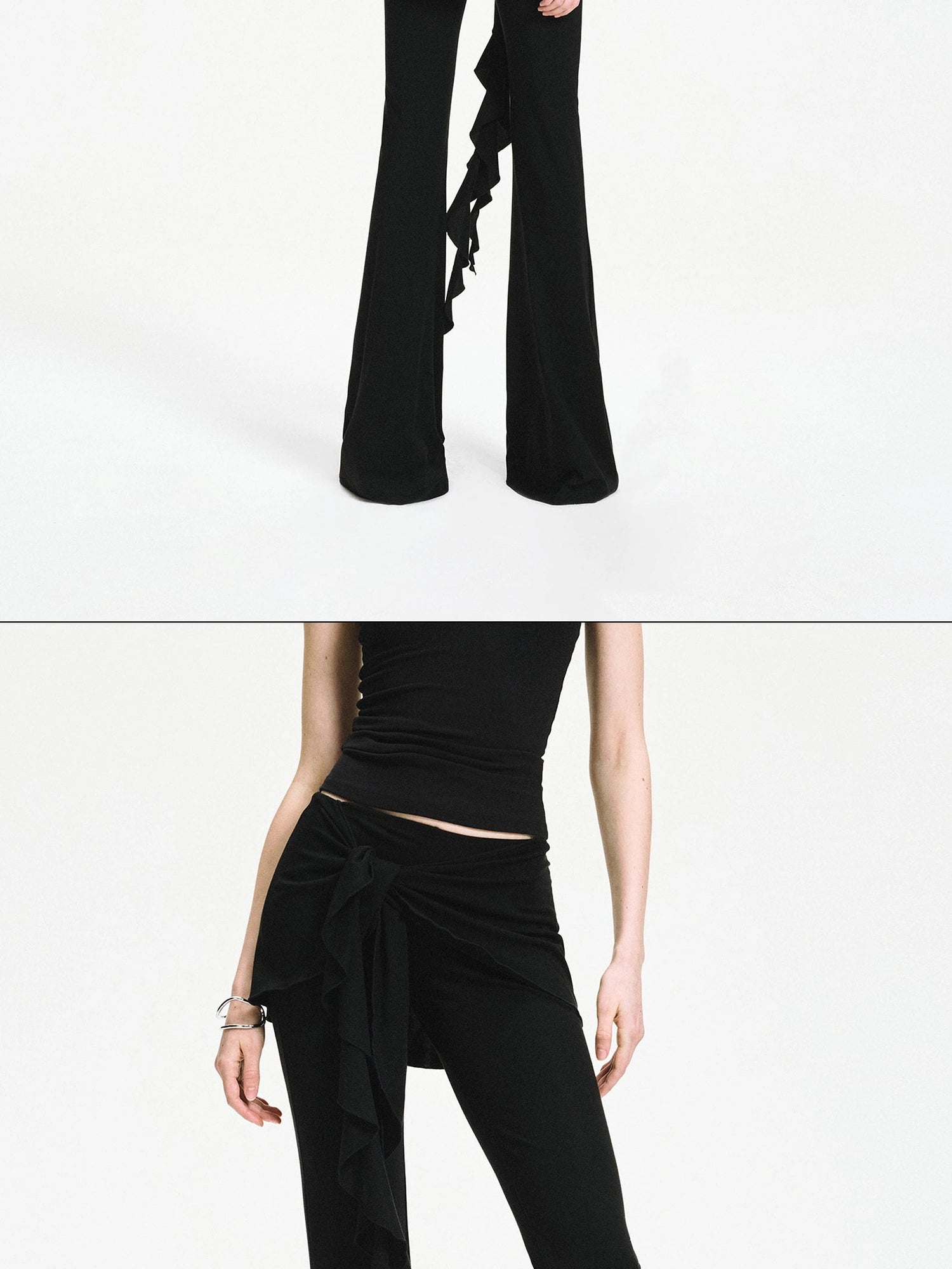 kvkv Two Tiered Flounce Tie Waist Flared Yoga Pants