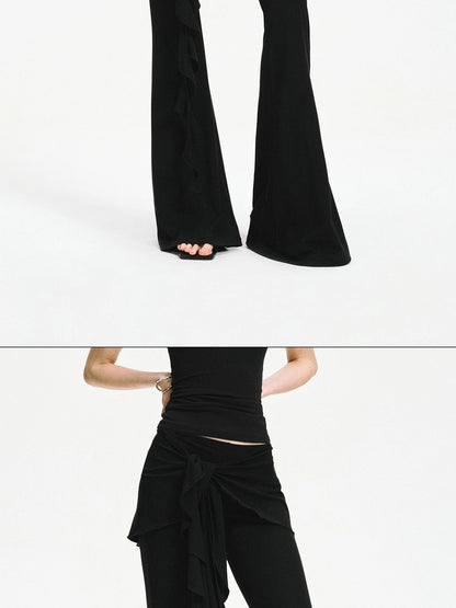 kvkv Two Tiered Flounce Tie Waist Flared Yoga Pants
