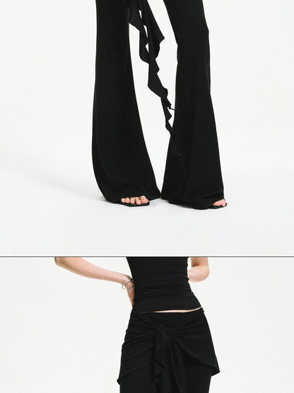 kvkv Two Tiered Flounce Tie Waist Flared Yoga Pants