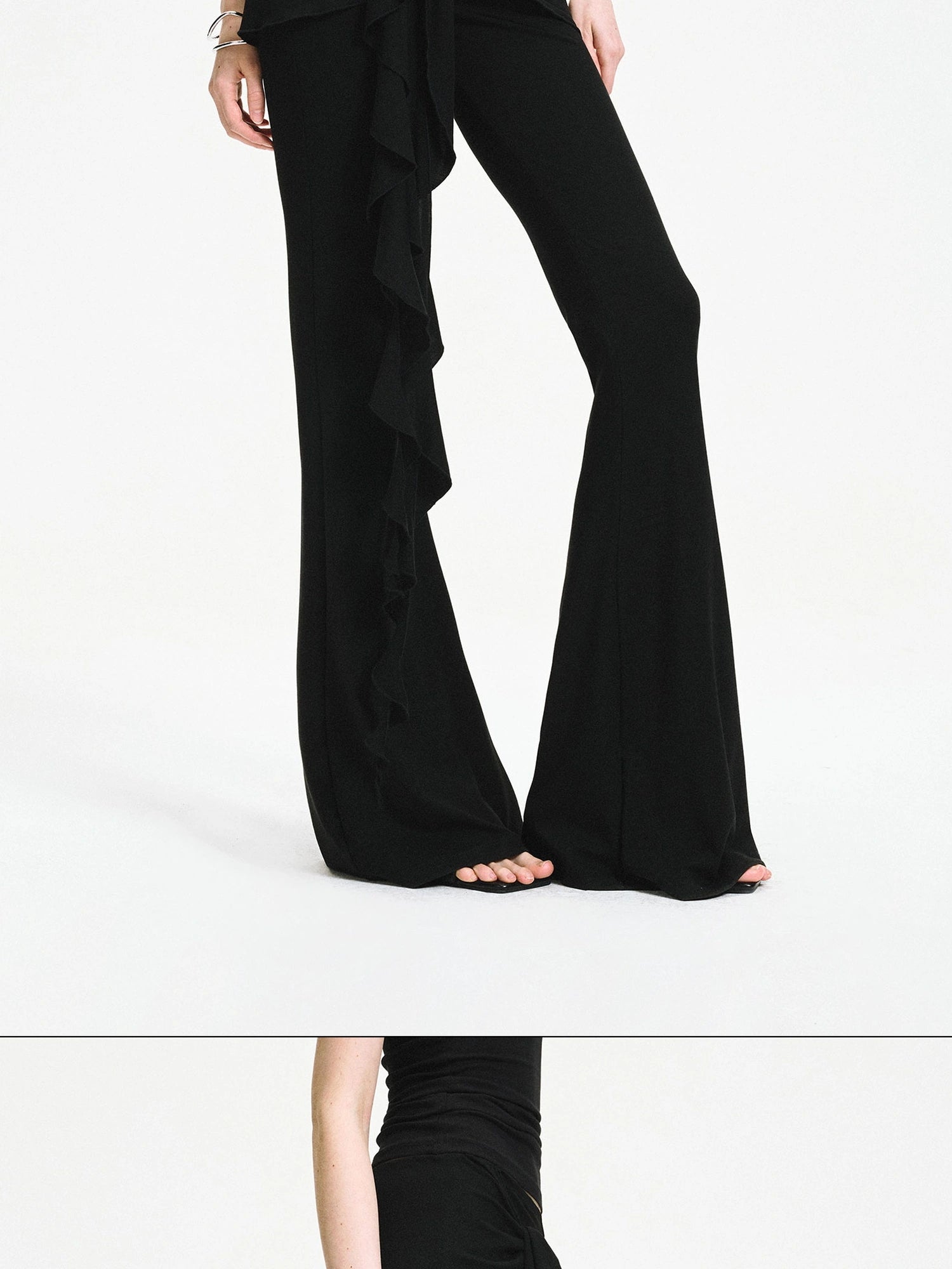 kvkv Two Tiered Flounce Tie Waist Flared Yoga Pants