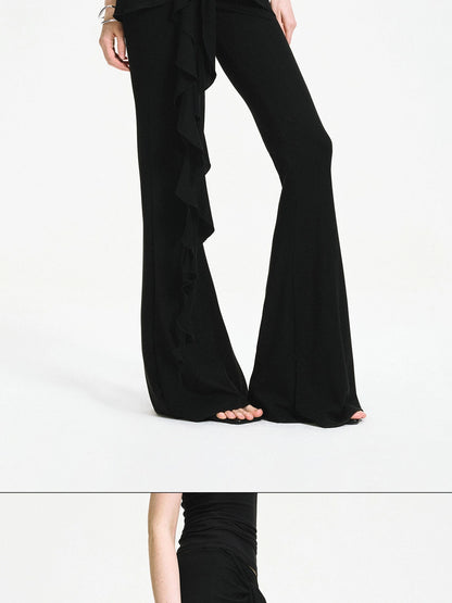 kvkv Two Tiered Flounce Tie Waist Flared Yoga Pants