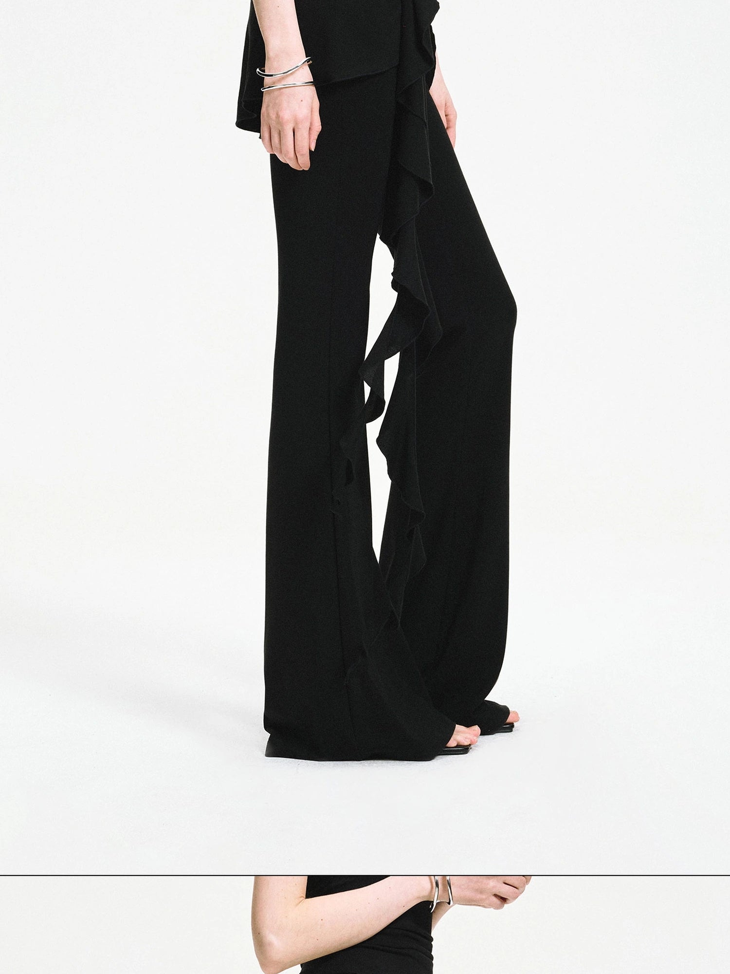 kvkv Two Tiered Flounce Tie Waist Flared Yoga Pants