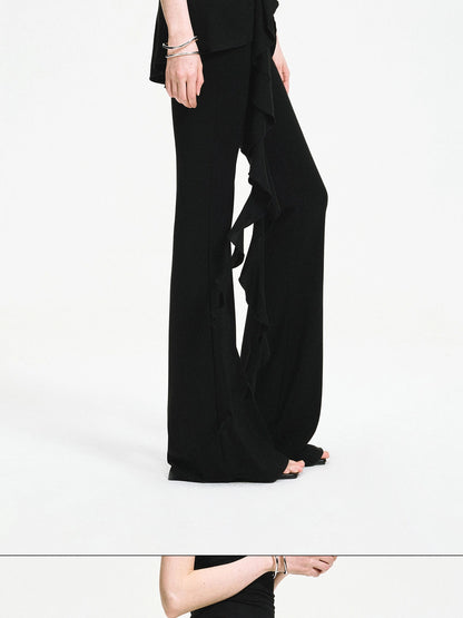kvkv Two Tiered Flounce Tie Waist Flared Yoga Pants