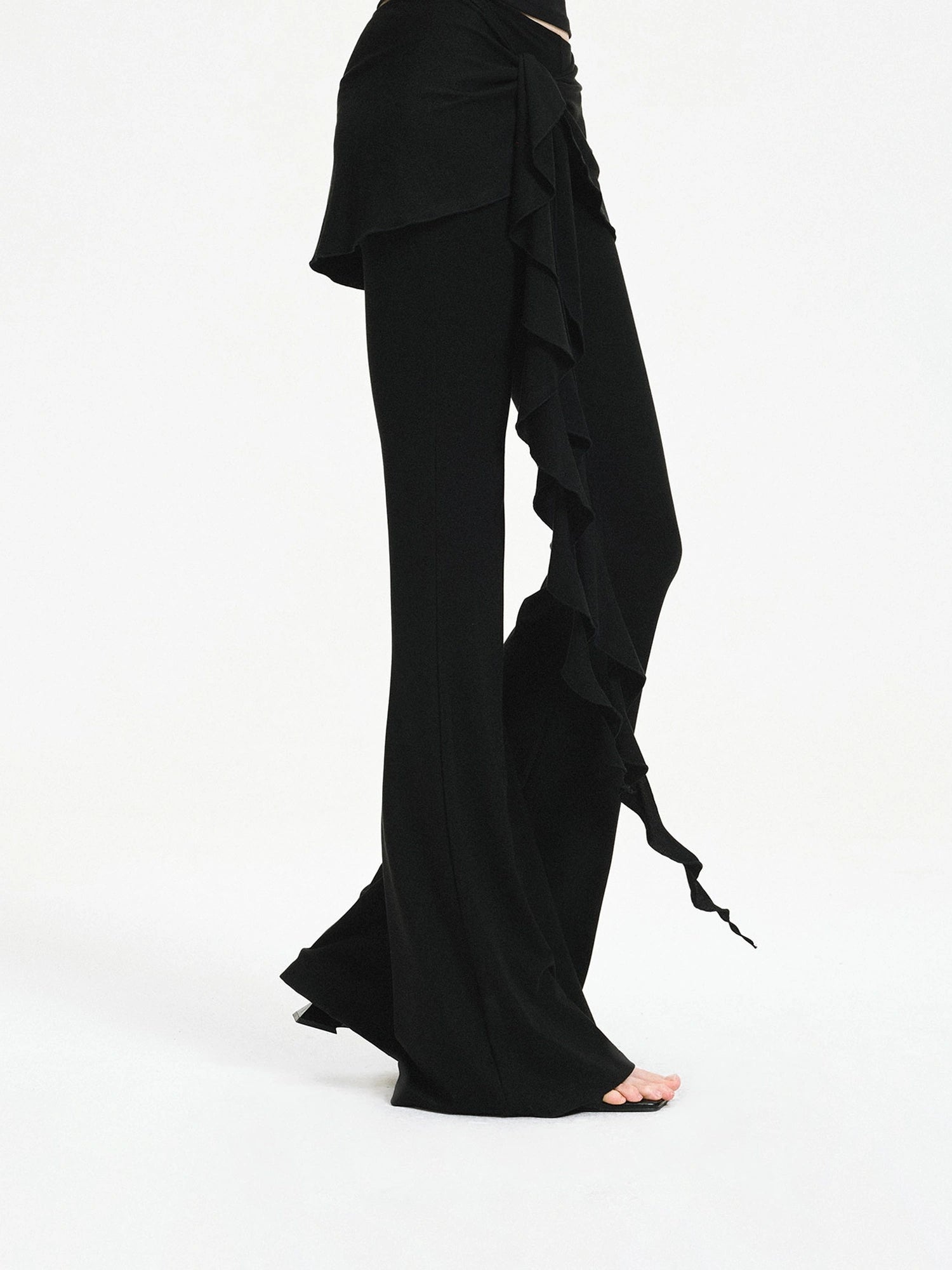 kvkv Two Tiered Flounce Tie Waist Flared Yoga Pants