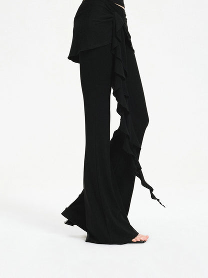 kvkv Two Tiered Flounce Tie Waist Flared Yoga Pants