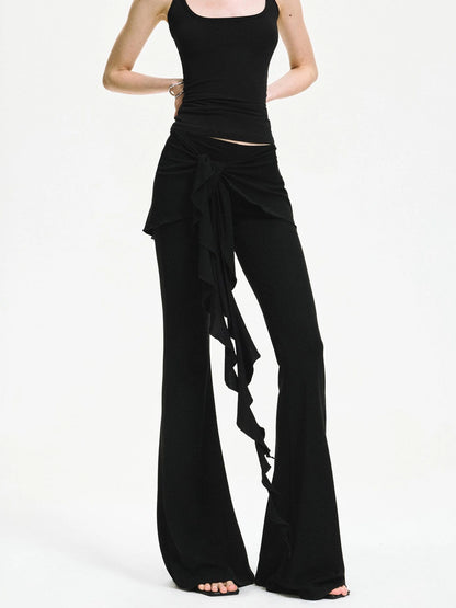 kvkv Two Tiered Flounce Tie Waist Flared Yoga Pants