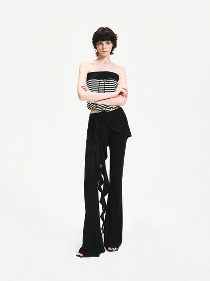 kvkv Two Tiered Flounce Tie Waist Flared Yoga Pants