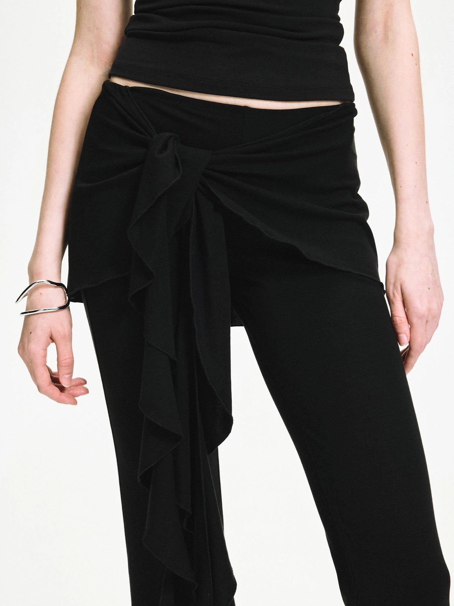kvkv Two Tiered Flounce Tie Waist Flared Yoga Pants