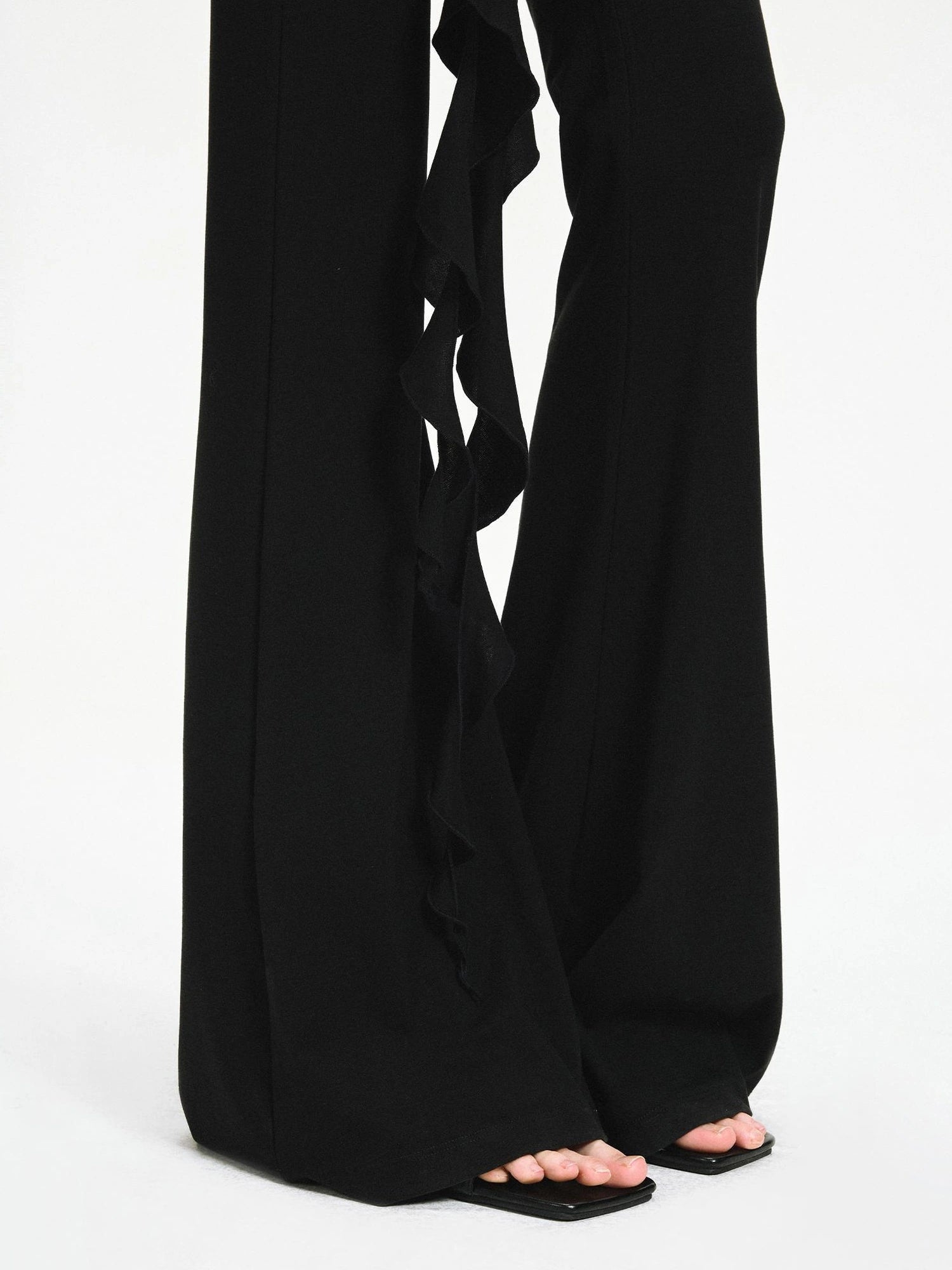 kvkv Two Tiered Flounce Tie Waist Flared Yoga Pants