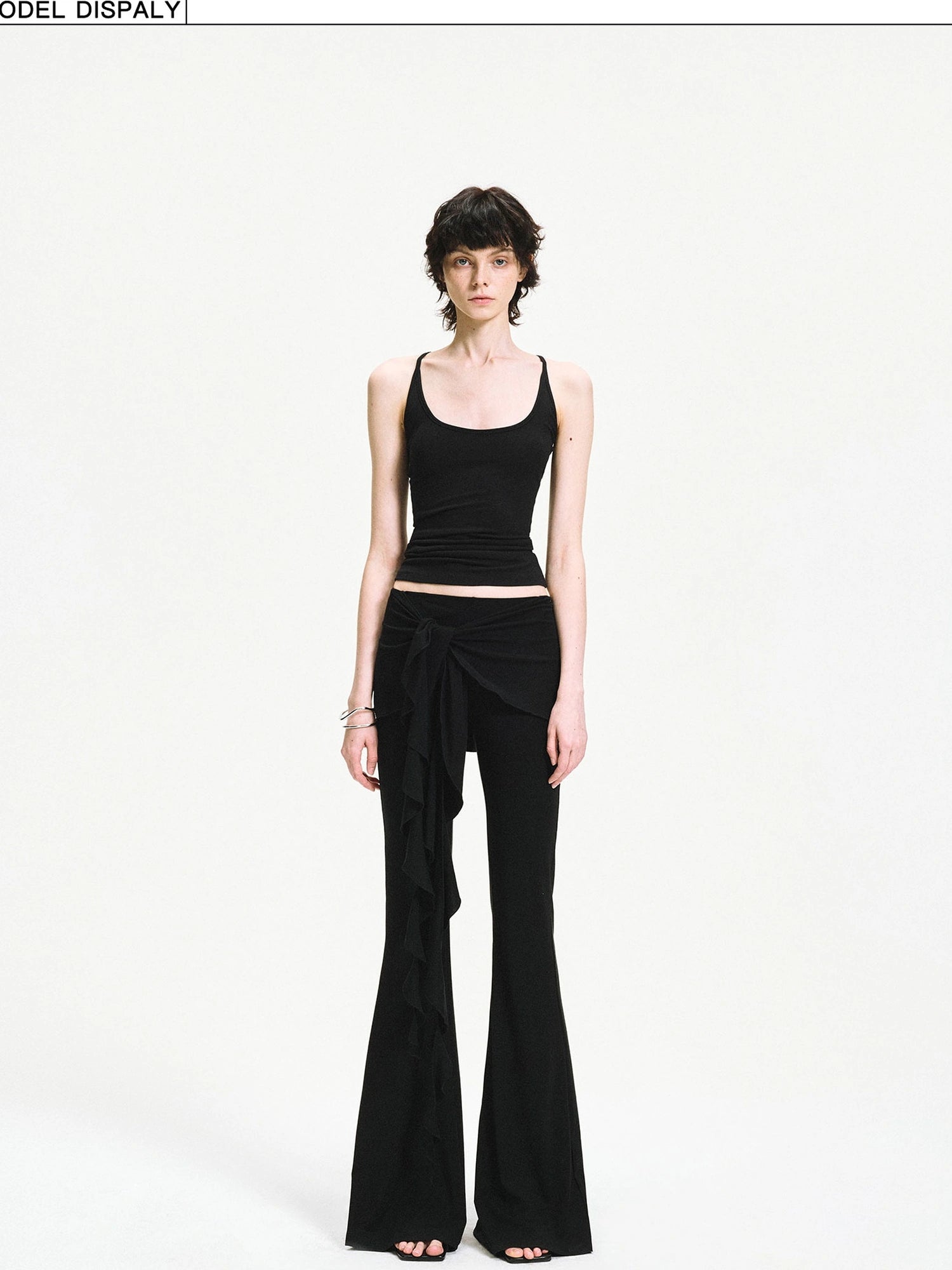 kvkv Two Tiered Flounce Tie Waist Flared Yoga Pants