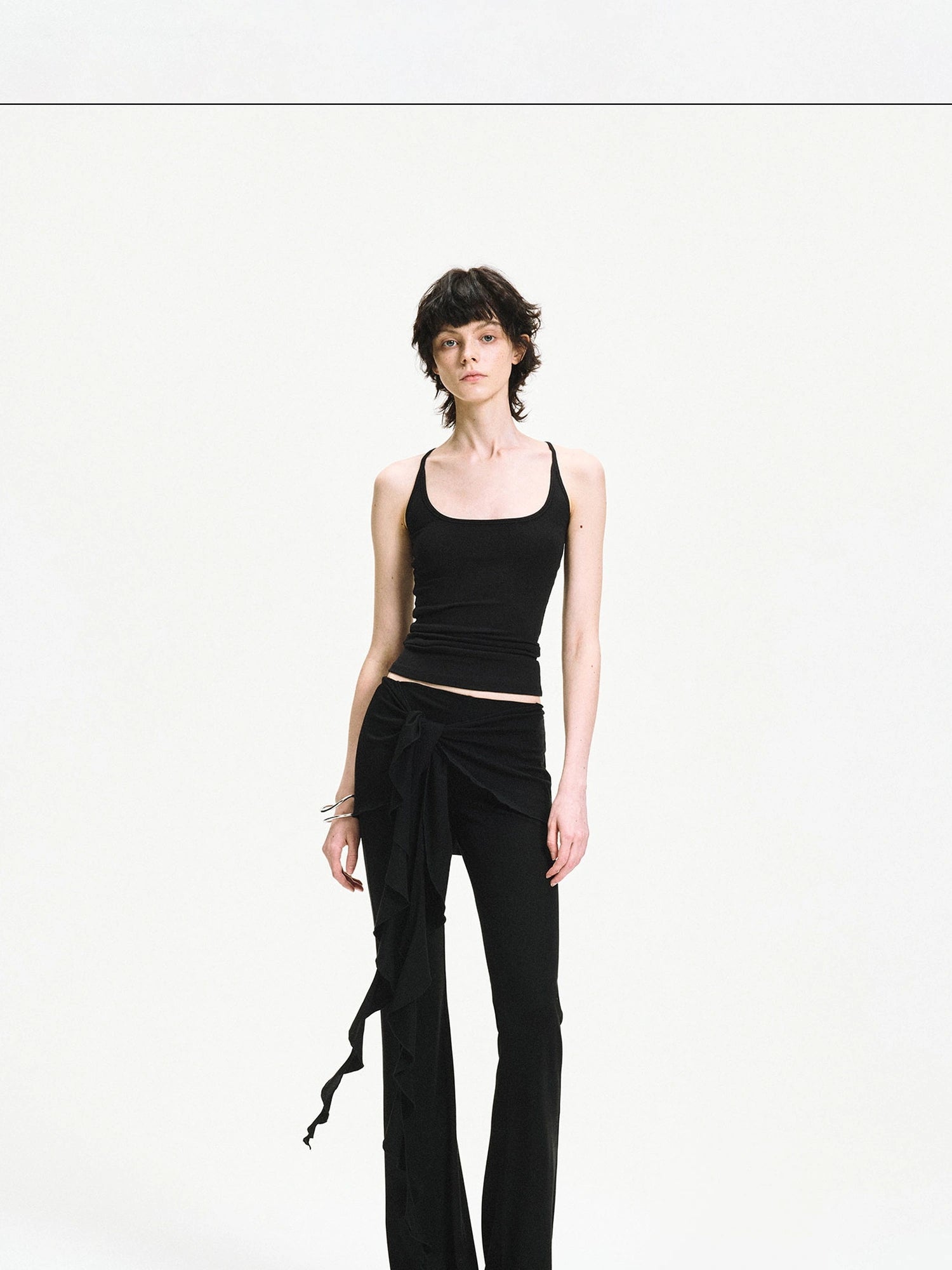 kvkv Two Tiered Flounce Tie Waist Flared Yoga Pants