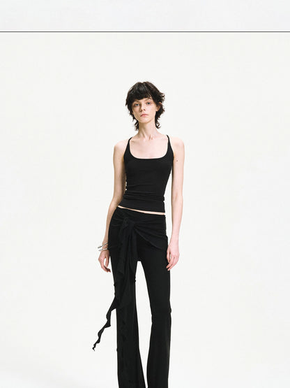 kvkv Two Tiered Flounce Tie Waist Flared Yoga Pants