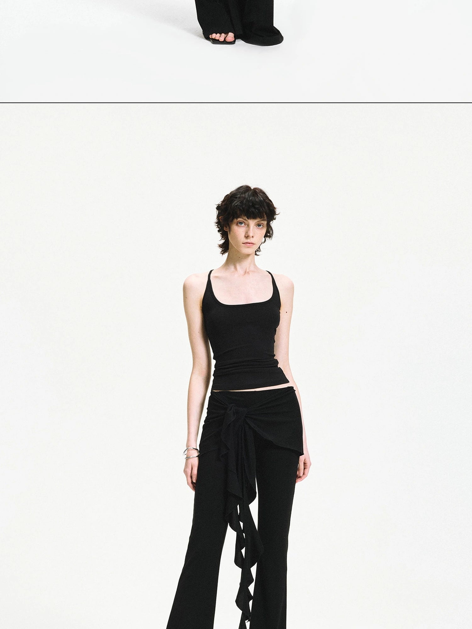 kvkv Two Tiered Flounce Tie Waist Flared Yoga Pants